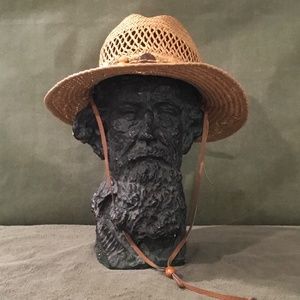 Child’s Straw Hat With A Leather Hat Band Decorated With Wood Beads - M